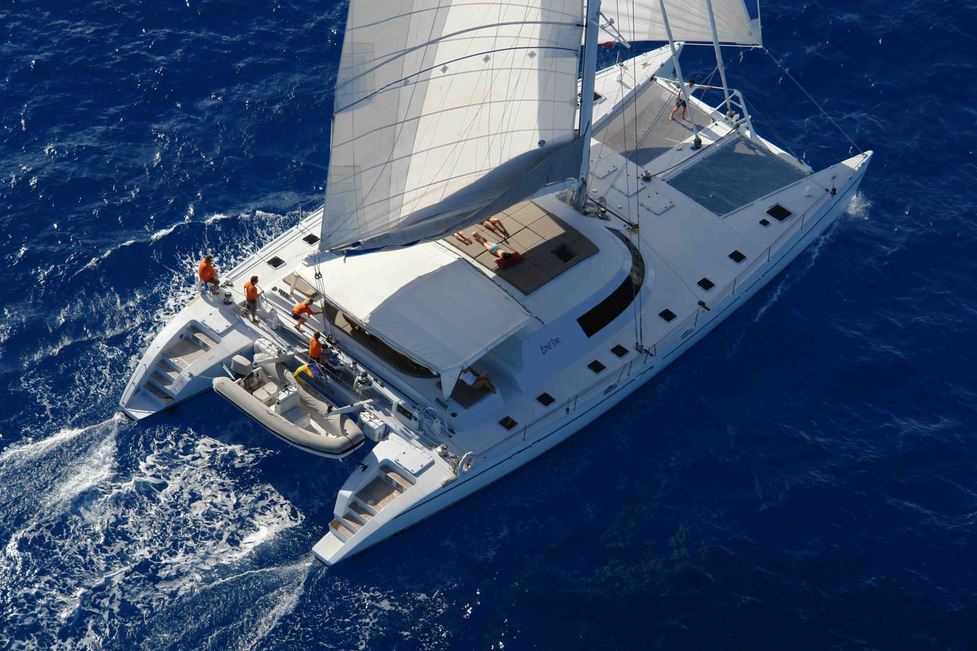 Lone Star, the 85-foot custom Lagoon I captained. After working her refit in Martinique, I ran her on charter in the BVI, carrying up to 16 guests with a crew of 5.