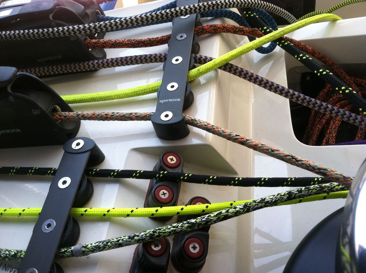 Rigging detail: running lines led through Spinlock clutches.